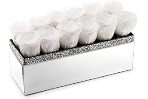 SOHO FLORAL ARTS | Extra Large Mirrored Vase Pave Accent | Preserved Roses That Last for Years | Forever Roses in a Box (White)