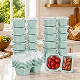 QCQHDU 8 oz Snack Containers with Lids, Disposable, Green, 20 Sets | Dual-compartment disposable 8oz cups with lids, portable for sauces, fruits, nuts for outings and picnics