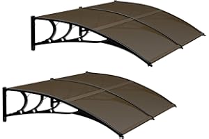 SUPER DEAL 2 Pack of Window Outdoor Awning Canopy 40 x 80 Overhead Door Patio Cover Modern Polycarbonate Rain Snow Protection, Dark Brown