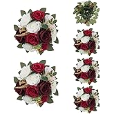 BLOSMON Artificial Flowers Ball Wedding Centerpieces 6 Pcs Burgundy Rose Artificial Flower Center Pieces Decoration for Table Silk Kissing Ball Faux Floral Bouquet Arrangements Home Party DIY Decor