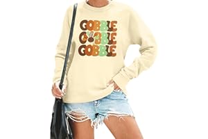 FAYALEQ Thanksgiving Sweatshirt For Women Gobble Gobble Lightweight Pullover Turkey Cute Graphic Long Sleeve Shirts