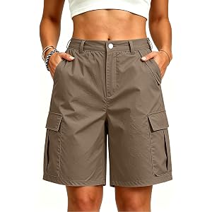 Slakkenreis Women Cargo Shorts Summer Elastic Waist Bermuda Shorts with Pockets Quick Dry Hiking Short Athletic Long Short