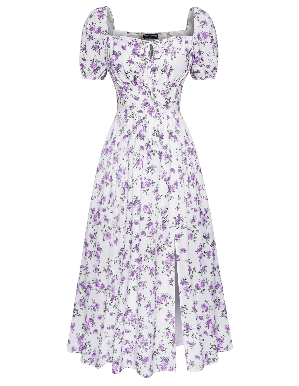 Photo 1 of **MINOR DAMAGE**LOOK AT PHOTO**
Scarlet Darkness Floral Flowy Dress for Women Square Neck Long Split Milkmaid Dress White Purple Floral M