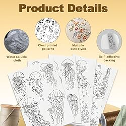 DOODLREAM 16Pcs Jellyfish Embroidery Pattern