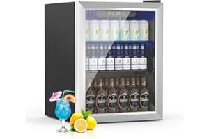 DOGHLY 1.6 Cu.ft Beverage Refrigerator Cooler, 70 Can Mini Fridge with Glass Door, Digital Temperature Display for Soda, Beer or Wine For Office or Bar with Adjustable Removable Shelves