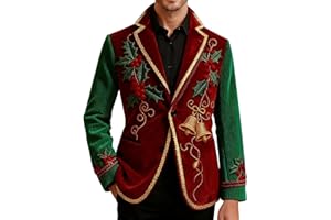 bmkBWO Blazer for Men,Ugly Christmas Corduroy Blazers Xmas Trees Button Business Office Jackets Party Christmas Outfits 2025