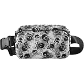 Fashion Waist Pack Crossbody Bags for Women Men with Adjustable Strap, Skulls Black Grey Paisley Mini Chest Bag Belt Bag for Run Travel Outdoor Cycling Hiking