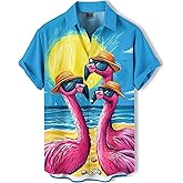 DADDYLOCO Men's Hawaiian Button Down Shirt, Funny Donkey Print, Short Sleeve Casual Beach Wear