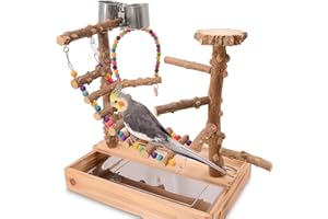 BRSLAIF Bird Playground, Bird Perch Play Stand, Conure Parakeets Parrots Cockatiel Toys, for Bird Cage Accessories, Natural Wood