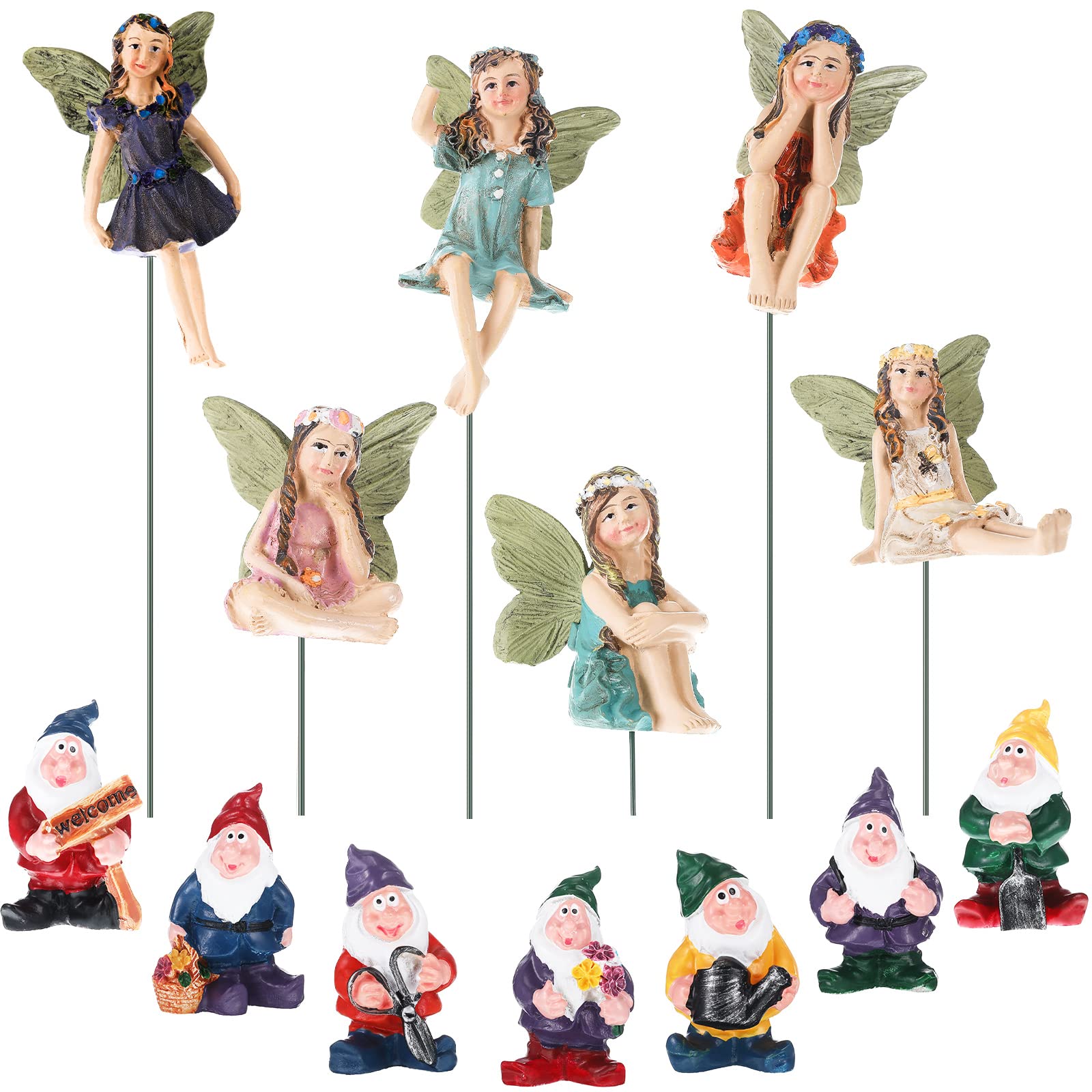 Queekay 13 Pieces Fairies Gnome Decoration Miniature Fairy Gnome Accessories Fairy Gnome Figurine Decor for Garden Yard Outdoor Home Decoration
