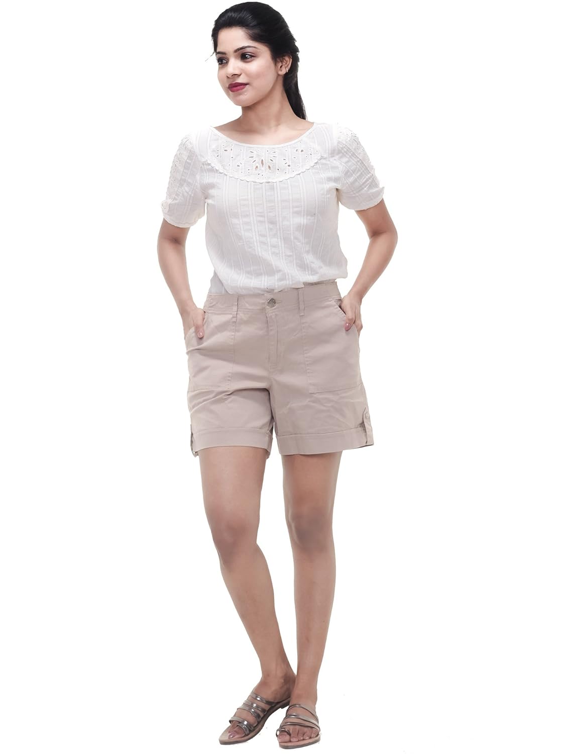 twist womens solid cotton lycra strech shorts & free shipping