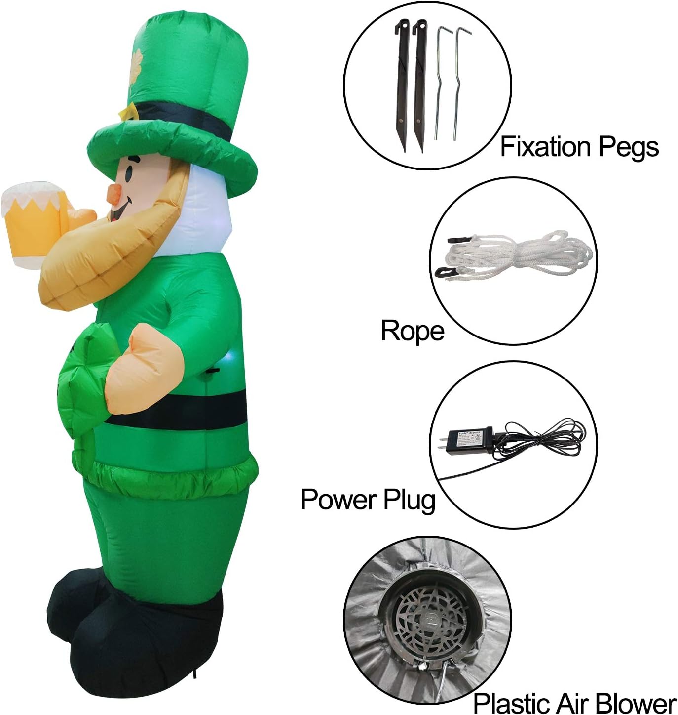 8 Foot St Patricks Day Inflatable St Patricks Day Decorations Outdoor Giant Inflatable Leprechaun with LED Light Holding Shamrocks Beer for Irish Day Yard Decoration Lucky Decor Fun Holiday Blow Up: Garden & Outdoor
