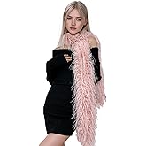 Greenery-GRE Womens Faux Fur Feathered Long Scarf Fuzzy Plush Oversize Stole Scarf Shawl Thick Winter Warm Wrap Partywear