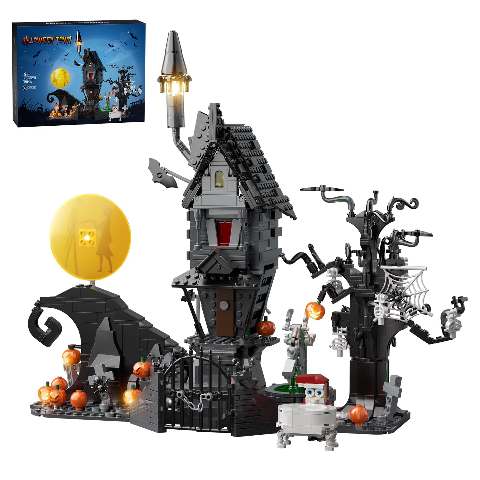 Photo 1 of Nightmare Horror Haunted House Building Set, Block Toys Set Compatible with Lego, Creative Halloween Christmas Birthday Toy Kit Gift with Light for Movie Fans Adults (957pcs)