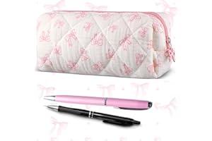 Sherr Coquette Bow Pencil Case Pink Bow Cute Pencil Pouch Soft Cotton Storage Bag Aesthetic Pattern Gift Makeup Pouch Cosmetic Bag for Women