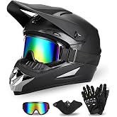 Full Face Dirt Bike Helmet DOT Certified - Complete Adult ATV Helmet Kit with Goggles, Gloves &amp; Mask, Adjustable Visor, Quick Release