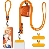 HOTEMIA Phone Lanyard and Wrist Straps, Adjustable Cell Phone Lanyard Crossbody with Detachable Wallet, 8mm Thick iPhone Lanyard for Around the Neck (Orange+Wallet)