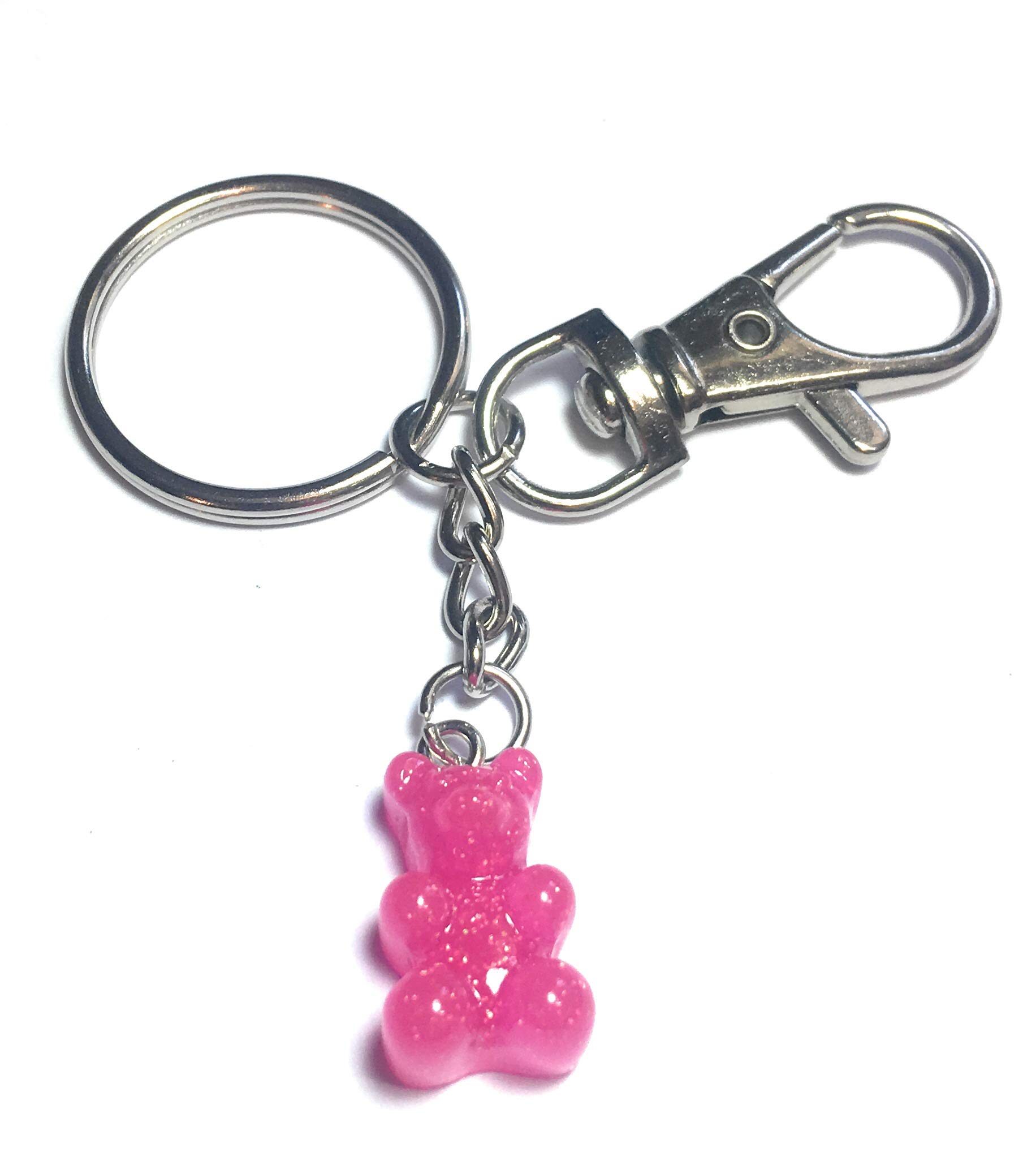 FizzyButton Gifts dark pink glitter translucent jelly baby gummy bear charm keyring key ring keychain