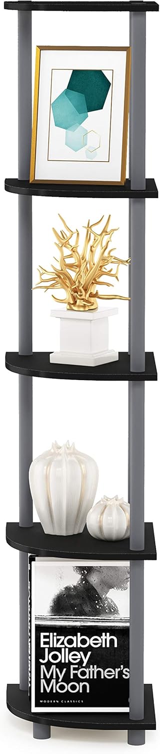 Furinno Turn-N-Tube 5 Tier Corner Shelf, Black/Grey: Furniture & Decor