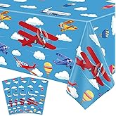 Inspireyee 4 Pack Airplane Party Tablecloth Decoration Plane Table Cloth Supplies 51” x 86” Disposable Airplane Tablecloths Birthday Decorations for Kids