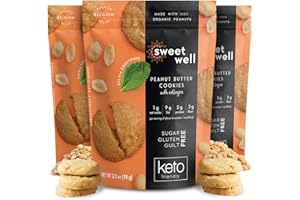 Peanut Butter Cookies, Low Carb Keto Cookies, Gluten-Free Keto Snack with with Real Ingredients, Stevia Sweetener and Collagen, Sugar-Free with Real Ingredients, 3.2 oz Each, Pack of 3 - Sweetwell