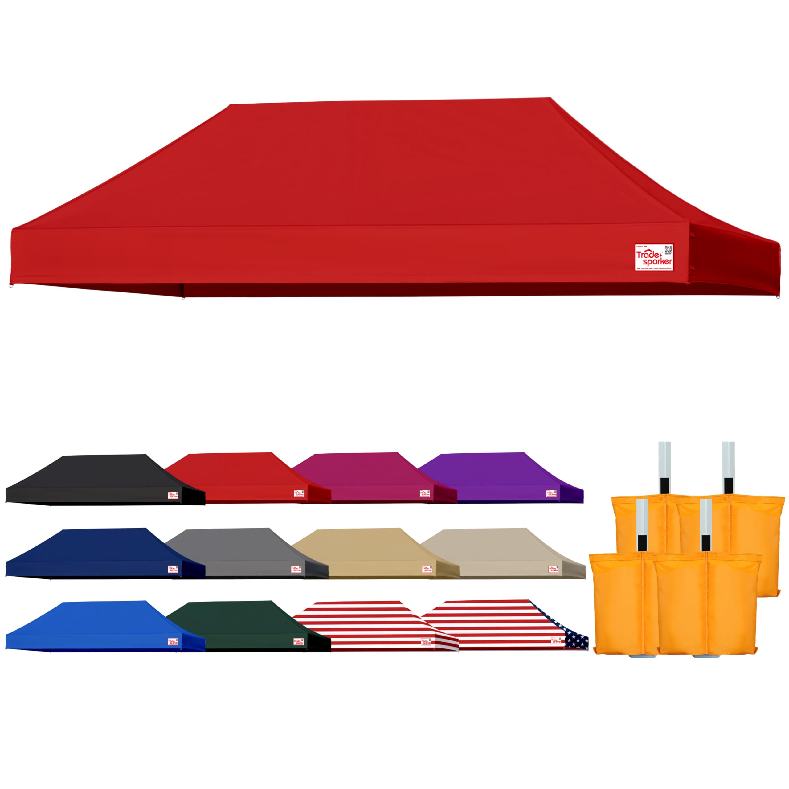 Photo 1 of Tradesparker 10x20 Commercial Pop Up Canopy Replacement Top-Windproof D-Rings+Banner Grommets+Loop Pile Wall System,Ez Canopy Cover ONLY-Frame/Side Walls NOT Included(Red)