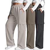 Neer 3 Pack Women's Plus Size Cargo Sweatpants Wide Leg Drawstring Bottom Pants Baggy Loose Casual Athletic Trousers