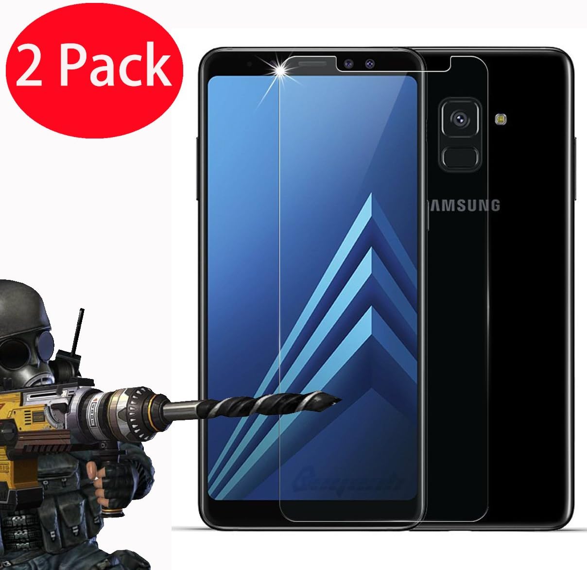 FoneExpert® 2 Pack - Samsung Galaxy A8+ 2018 Tempered Glass, Tempered Glass Crystal Clear LCD Screen Protector Guard & Polishing Cloth For Samsung Galaxy A8+ 2018 / A8 Plus 2018
