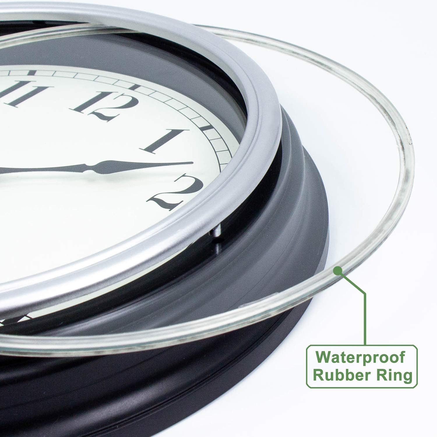 45Min 12 Inch Indoor/Outdoor Retro Round Waterproof Wall Clock with Thermometer, Silent Non Ticking Battery Operated Quality Quartz Wall Clock Home/Patio Decor(Silver F): Kitchen & Dining