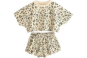 Momkonzz Baby Girls Summer Clothes Toddler Shorts Set Newborn Short Sleeve Shirts Floral Leopard Top 6M-5T