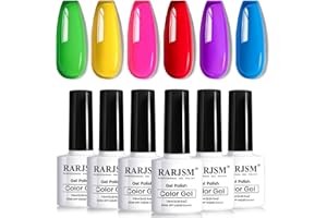 RARJSM Neon Jelly Gel Nail Polish Set 6pcs Clear Crytal Glass Yellow Blue Green Red Pink Purple Transparent Sheer Gel Varnish LED UV Curing Requires French Manicure Soad off Summer Iridescent Colors