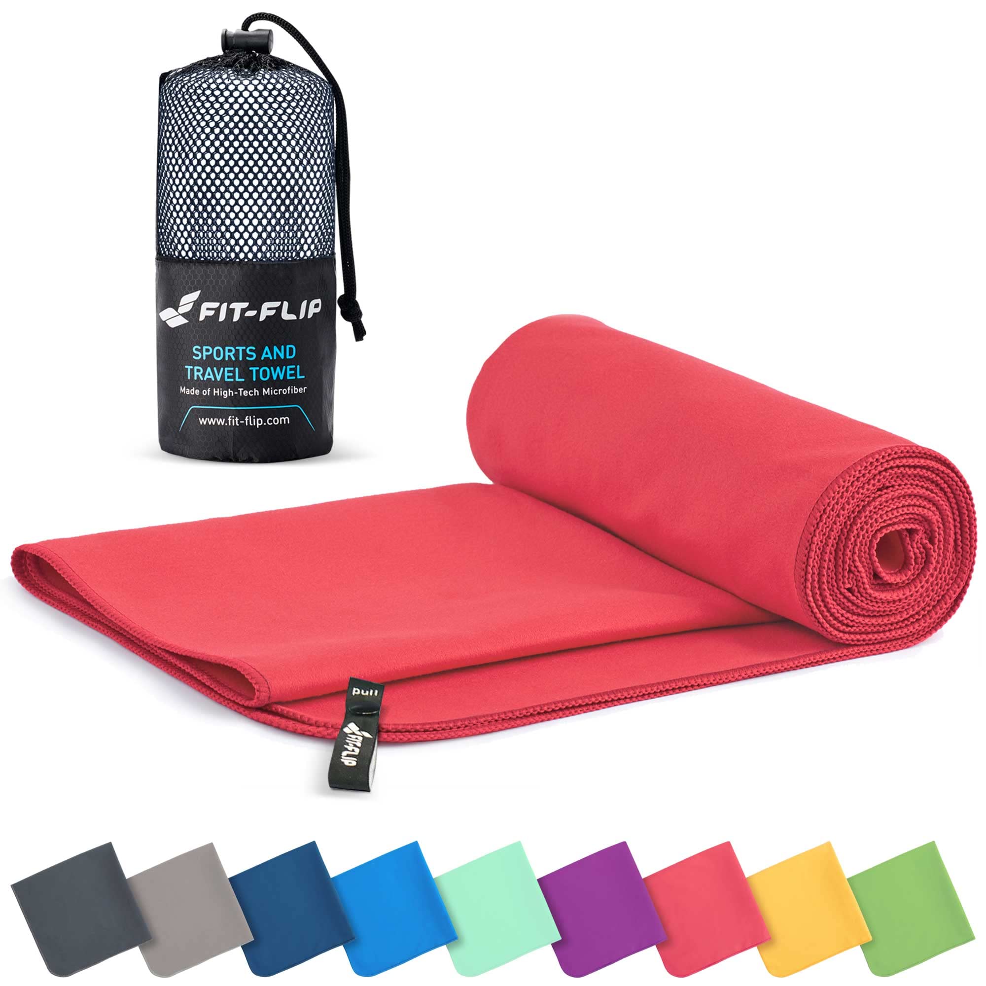 Fit-Flip Microfibre towel - compact, ultra lightweight & quick dry - perfect for gym, travel & beach - swimming towels for sports, camping & hiking (1x 30x50cm coral + bag)