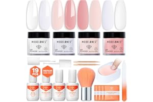 Modelones Dip Powder Nail Kit, 4 Colors Clear Nude White Pink Dipping Starter Set with Liquid and Complete Accessories for French Nails Art Salon DIY at Home Manicure