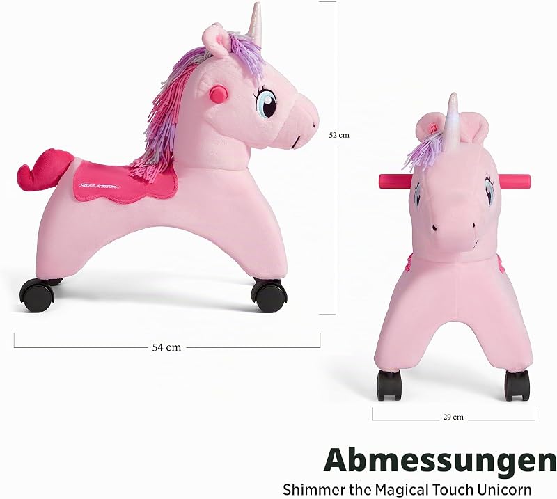 Shimmer, das magische Einhorn zum Berühren mit interaktiven Lichtern und Geräuschen, pinkfarbenes Rutschfahrzeug, für Kinder von 1 bis 3 Jahren