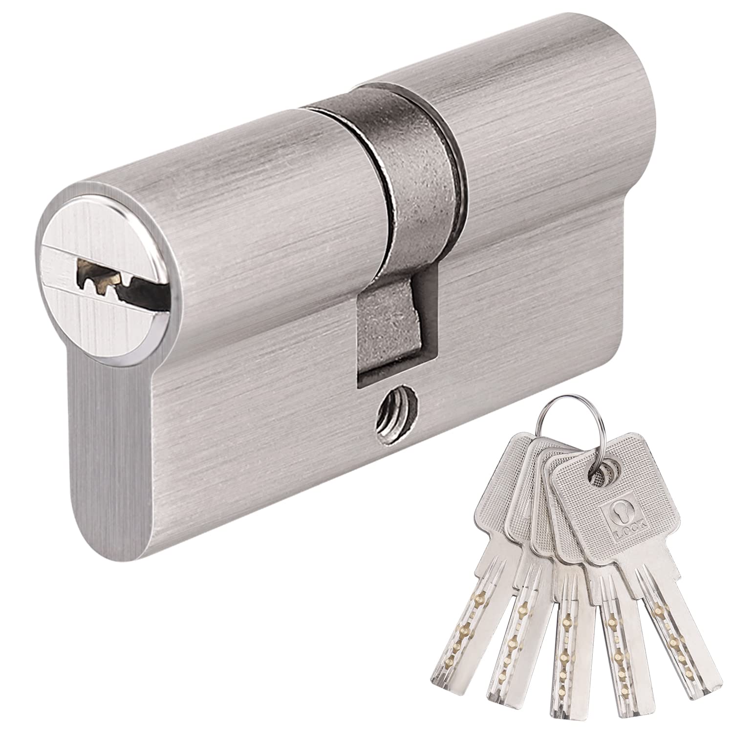 Brass Lock Cylinder 30/30 with 5 Brass Keys, Profile Double Cylinder, Cylinder Lock, Door Lock Replacement Accessories, Reversible Key, Door Lock Security Lock Front Door