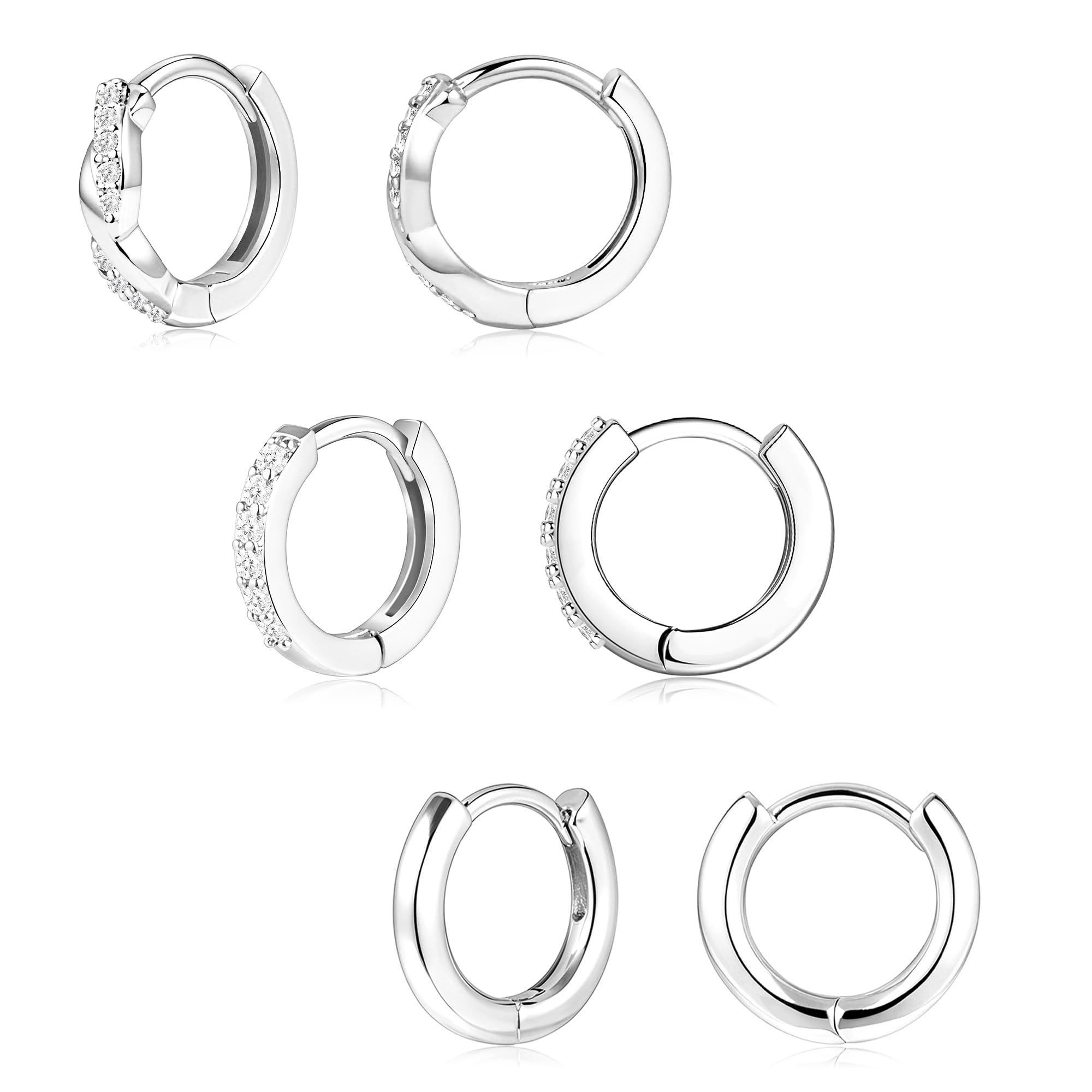 Inerney Gold Huggie Hoop Earrings Set for Women, Dainty Small Sterling Silver Earring Stacks Hypoallergenic Jewelry for Multiple Piercings, Trendy Twisted Cute Cartilage Hoops Birthstone Gift 3 Pairs