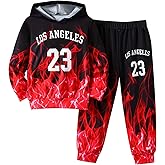 Jolyshlid Boys 2 Peice Tracksuit 3D Fire Printed Hooded Pants Set Hoodies Sweatpants Set Boy Fall Outfits 4-14Y
