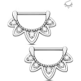 Jewseen 2PCS Nipple Rings Floral Design Clicker Surgical Steel Shiny Zircon 14G Piercing Jewelry