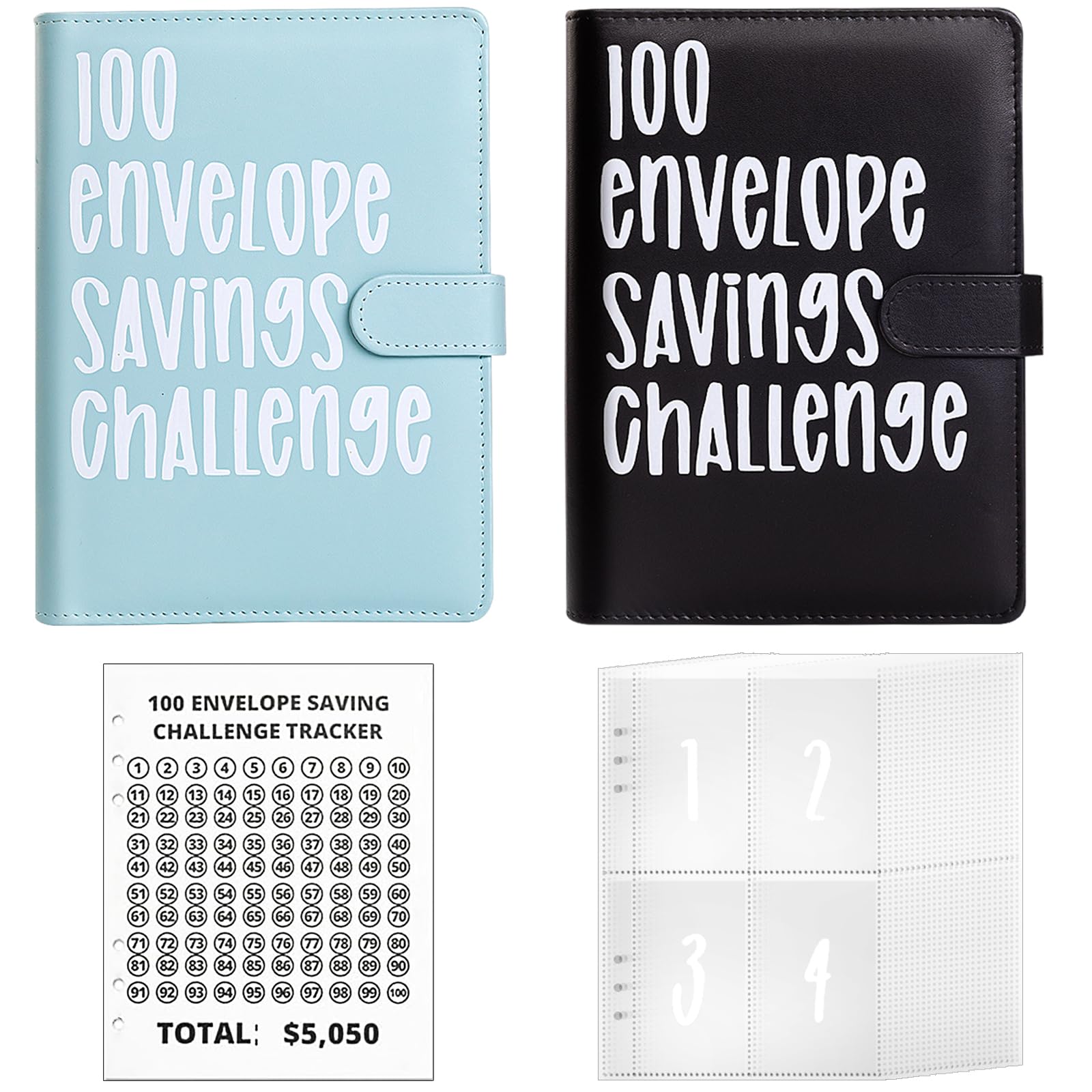 Photo 1 of 100 Envelopes Money Saving Challenge Binder, A5 Money Saving Challenge Book with Cash Envelopes, Savings Challenges Budget Book Binder to Save $5,054