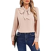Kate Kasin Women's Bow Tie Neck Blouse 2026 Long Sleeve Work Shirt for Office Business Professional Dressy Casual Tops