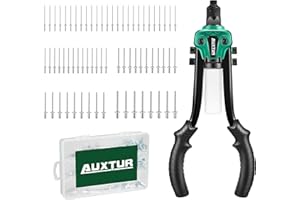 AUXTUR 13" Rivet Gun, Pop Rivet Gun Set, Professional Hand Riveter, Manual Riveting Tool with 280 Rivets for Metal, Includes 5 Tool-Less Interchangeable Heads, Storage Case