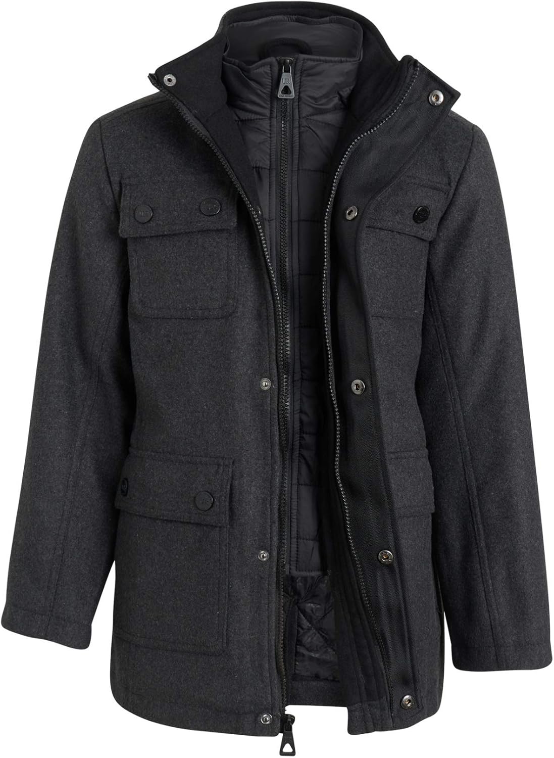 Urban Republic Boys’ Wool Dress Coat with Zipper Closure with Bib Insert: Clothing