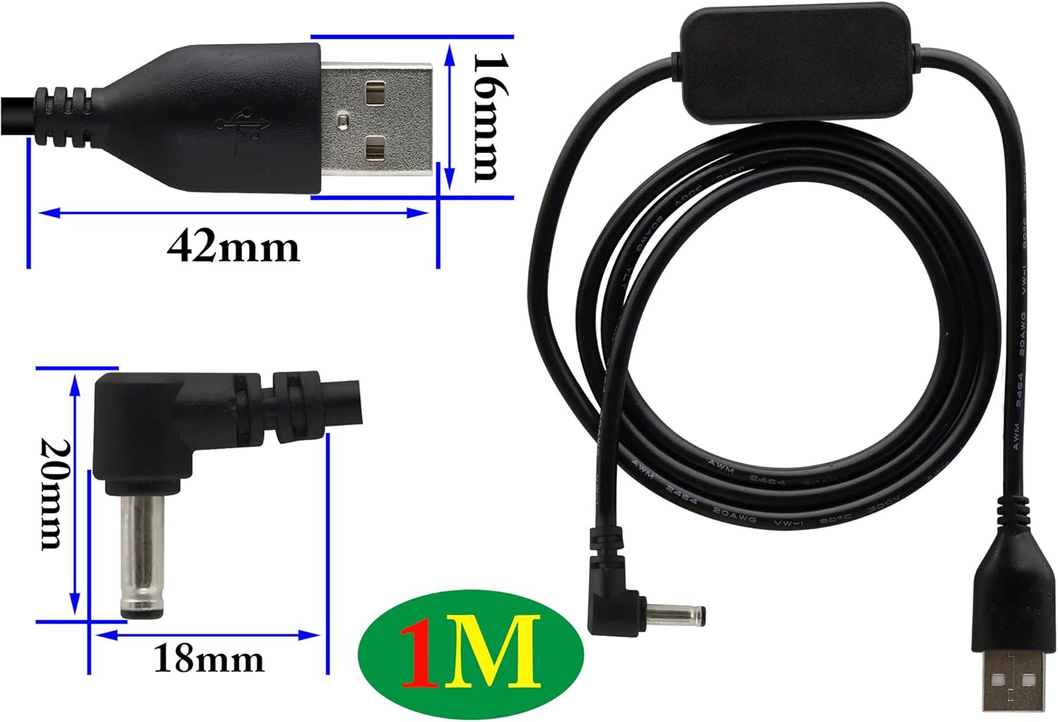 zdyCGTime usb 2.0 male to 90° dc 3.5 * 1.35mm male 5v elbow boost line,USB to Type H Barrel Cable,usb 12v cable,Suitable for desk lamps,other small electronic devices.(1m/1Pack) - Image 3