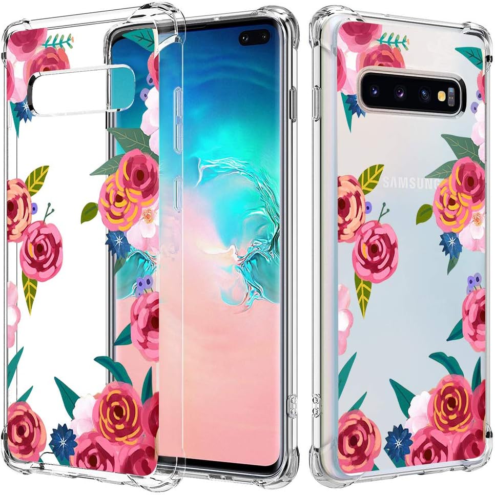 JOYLAND Flower Case for Galaxy S9 Plus Flower Phone Case Crystal Clear Floral Case w/Reinforced Corner Bumpers Transparent Hard Cover Anti-Scratch Full Cover Shell 1 Compatible fr Samsung Galaxy S9+