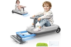 CLASOUL Go Kart with Floor Cleaning Function, 12V Portable Go Kart, 2 IN 1 Electric Wiggle car, Mood light, Large Storage, 5 Adjustable speeds, Quiet Dual Motor, Go cart,Kids Car for Indoor or Outdoor,Ages 3+