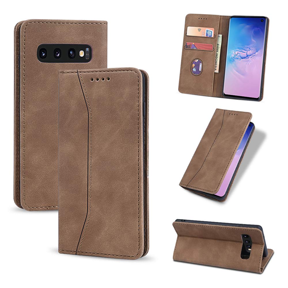 UEEBAI Wallet Case for Samsung Galaxy S7 Edge, Premium PU Leather Retro Stylish Handbag Folio Flip Cover Strong Magnetic Closure Card Slots Kickstand Shockproof TPU Protective Case - Brown