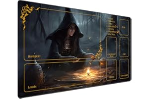 DEGDFSGR MTG Playmat with Zones - 24 x 14 inches, Non-Slip Rubber Base Commander Playmat for Magic The Gathering, Dark Forest Black Cloak Witch