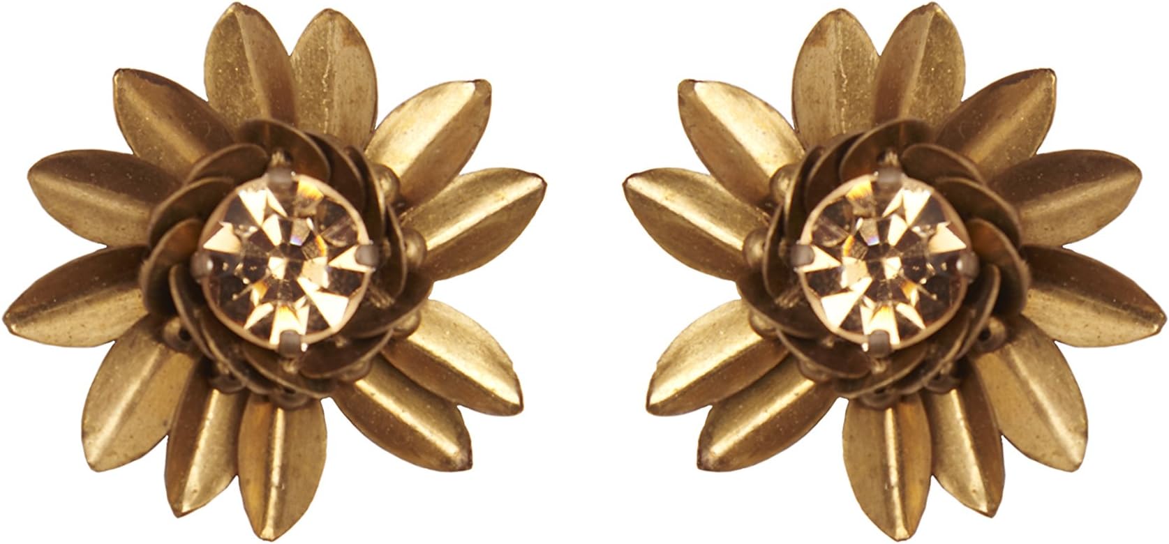 Deepa Gurnani Fashion Jewellery Gold Brass Flower Stud Earrings