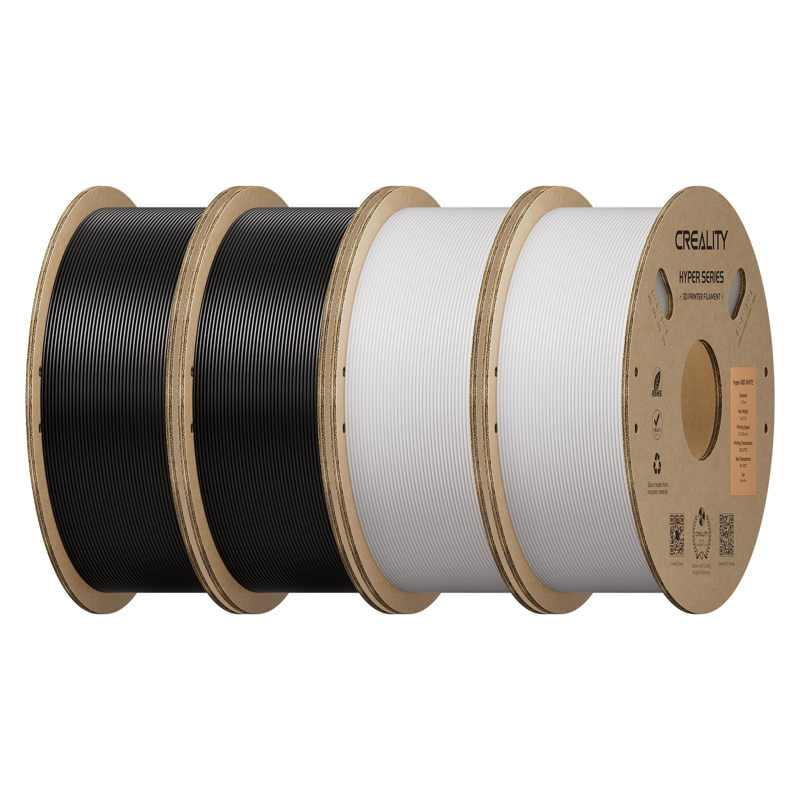 Creality ABS Filament Bundle 4KG Black&White, 3D Printer Filament ABS Designed for High Speed 350mm/s, High Impact Resistance, Odorless Non-Toxic and Without stringing or Clogging Image