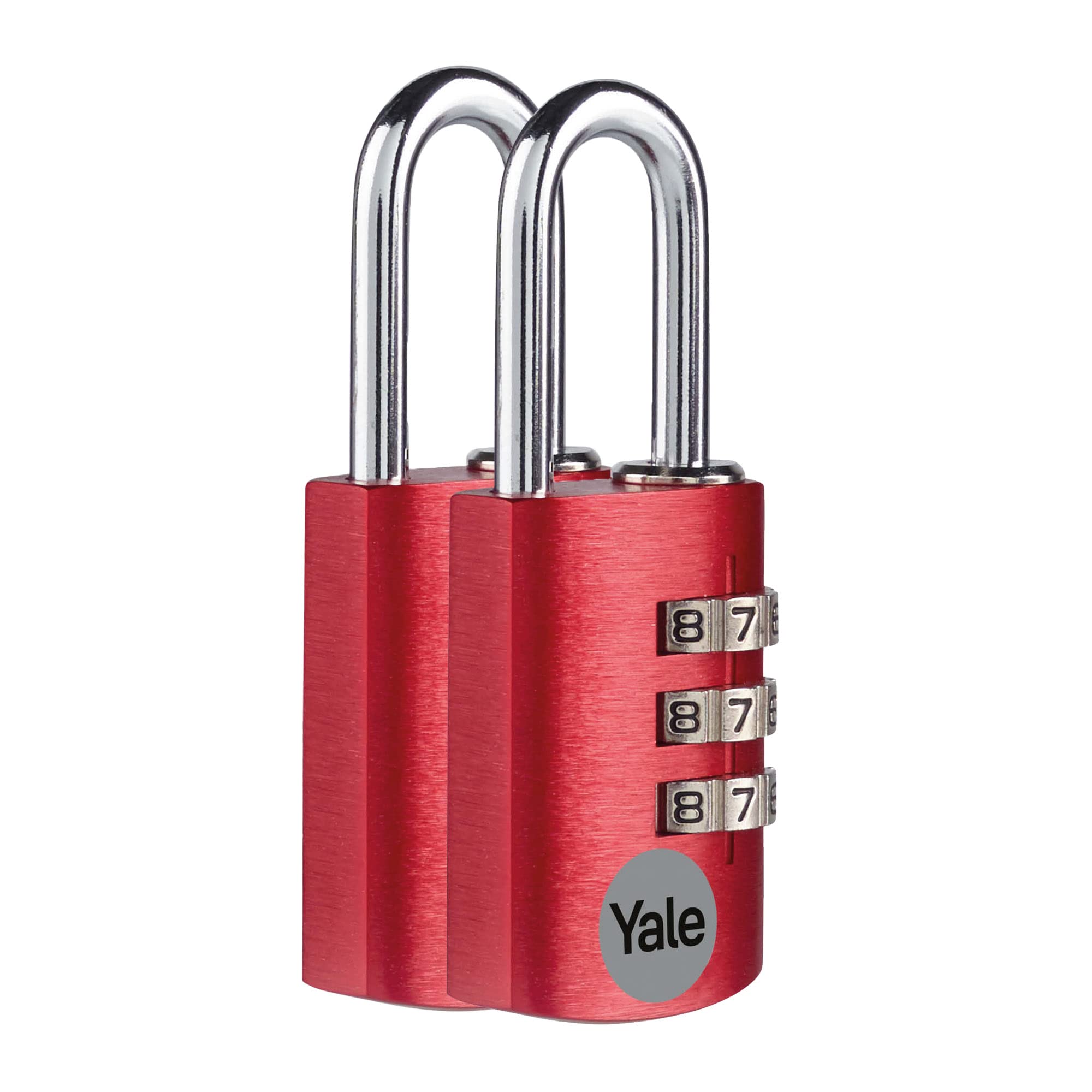 Yale YE3CB/20/121/2/CO - Standard Protection - Aluminium Combination Padlock Red 20mm - Steel Shackle - 3 Combination Lock - Set of 2